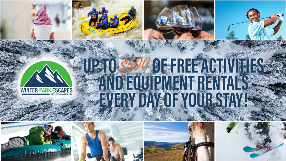 A lively interior scene showcasing people engaging in a variety of activities, with nature imagery and hints of exciting experiences like rafting, skiing, and fine dining. The vibrant ambiance captures the spirit of curated amenities and adventures offered.